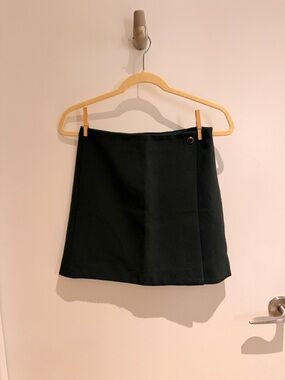Dark Green Faux Wrap Mini Skirt